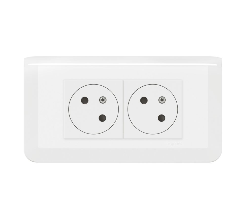 Prise double à encastrer 2 modules Legrand Mosaic 2P-T 16A avec plaque de façade, avec broche de terre, sans cadre blanc, 1 pièce