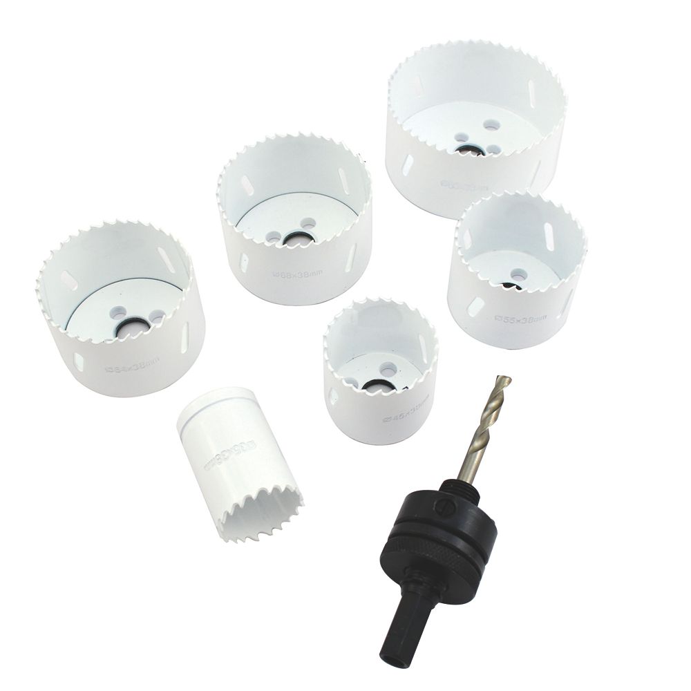 Jeu de 6 scies trépans bi-métal plombier universel 35 - 85 mm