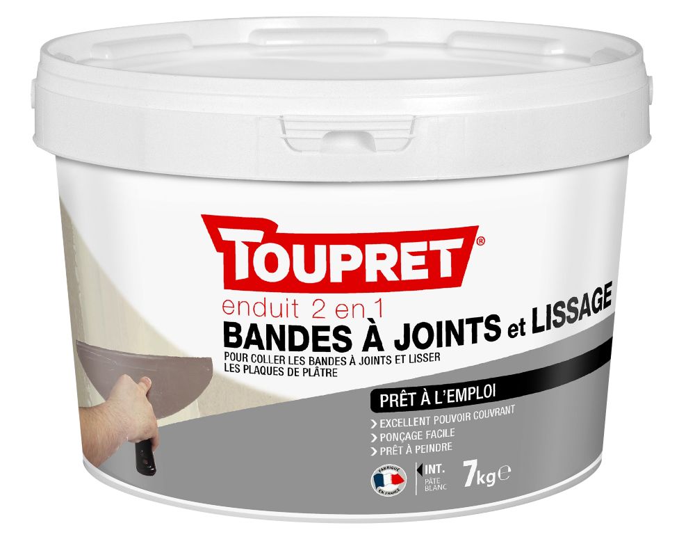 Enduit prêt à l'emploi pour plaques de plâtre Toupret 7kg