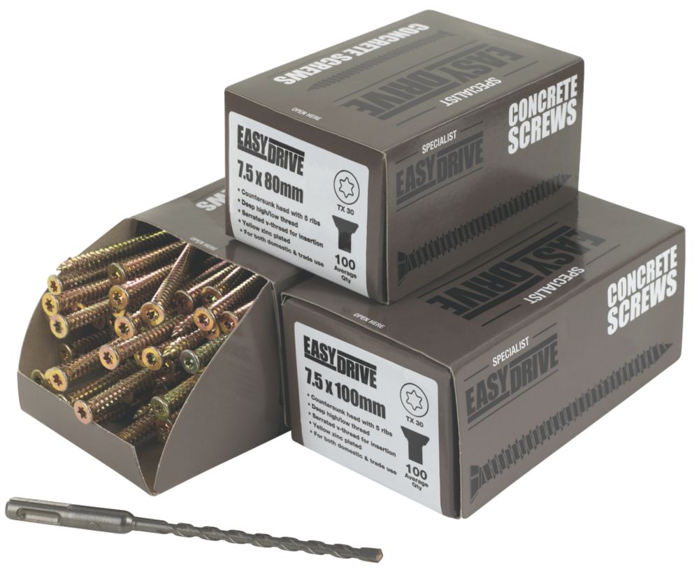 Pack professionnel de vis à béton à tête fraisée TX EasyDrive 300 pièces