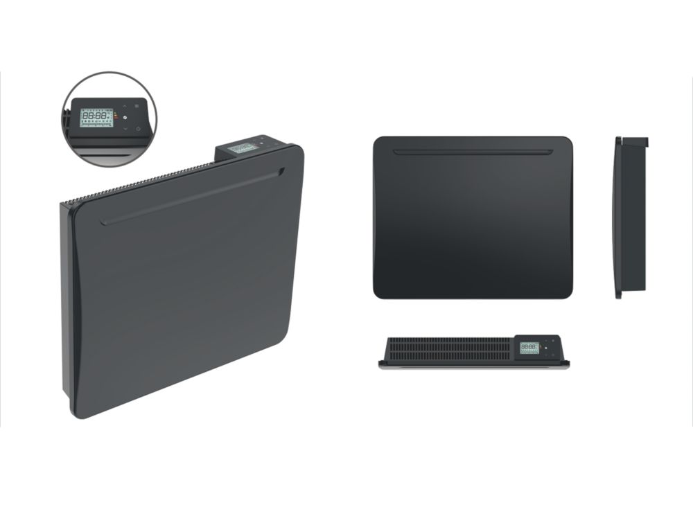 Radiateur électrique à inertie en céramique anthracite à montage mural Batilec Oxia 1 000W 45cm x 55cm 3400BTU