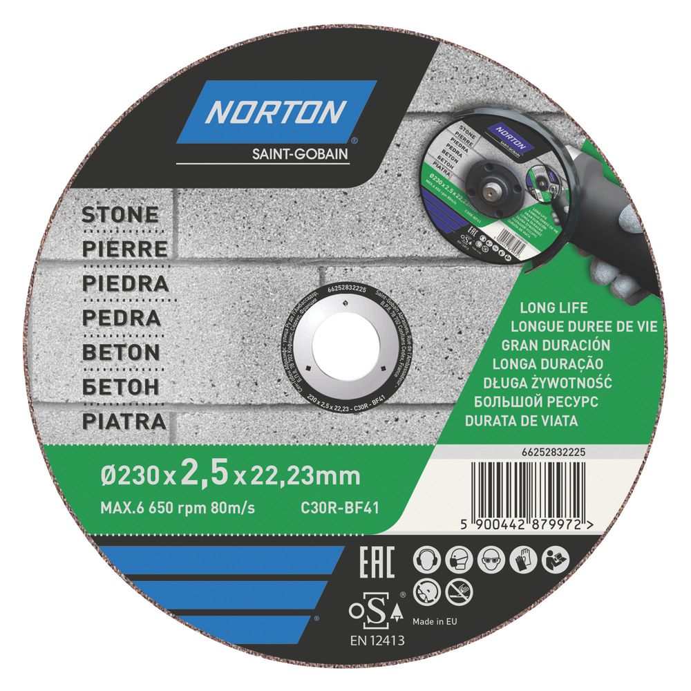 Disque à tronçonner pierre/béton 230 mm x 2,5 x 22,2 mm Norton