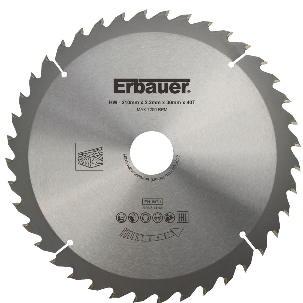 Lame de scie circulaire TCT 210 x 2,2 x 30mm 40 dents Erbauer