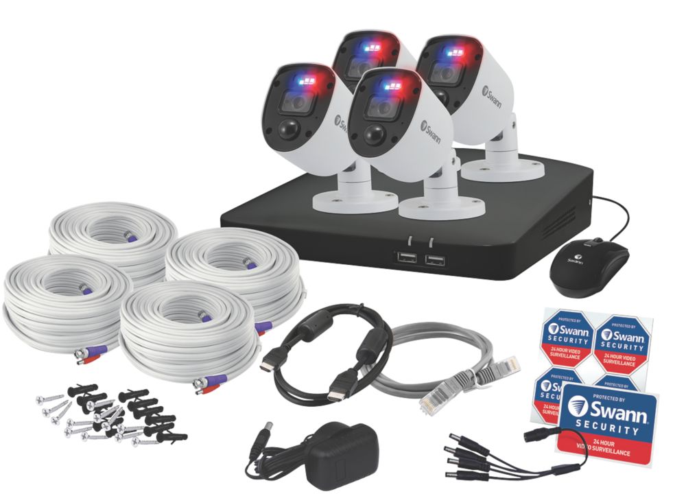 Kit de vidéosurveillance DVR 1080p à 8 canaux 32Go Swann SWDVK-84680SD4-EU avec 4 caméras d'intérieur et d'extérieur