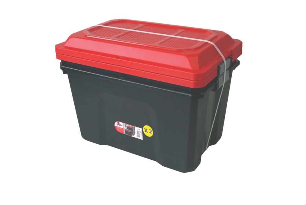Coffres de rangement robustes Sundis avec couvercles 60l noir/rouge 3 pièces