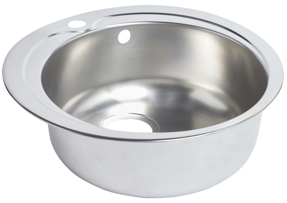 Évier de cuisine rond en acier inoxydable 1 bac 485 x 485mm