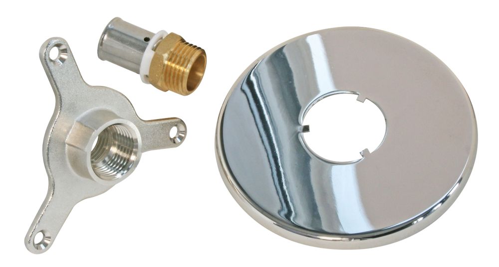 Applique d'arrrosage chromée avec raccord PER à sertir 16mm x 1/2" Pronorm