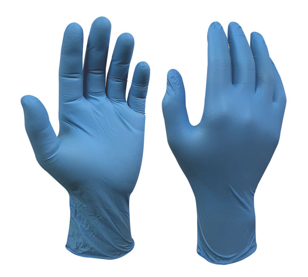 Lot de 100 gants de protection chimique jetables Site en nitrile non poudrés, bleus, taille L