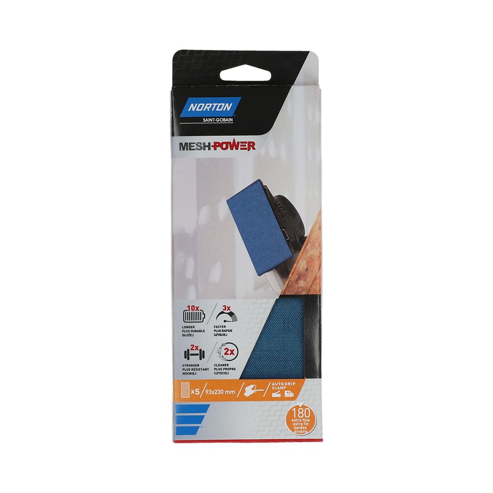 Lot de 5 papiers abrasifs ponceuse rectangulaire 230 x 93mm grain 180 Norton