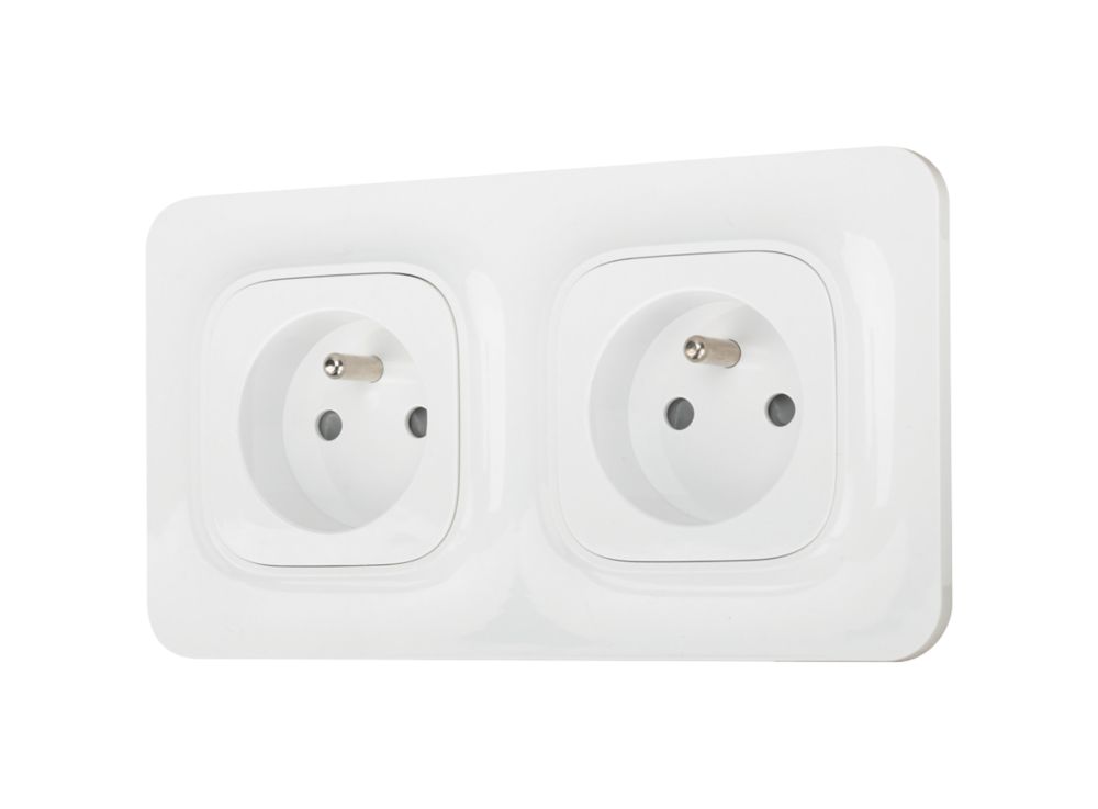 Double prise terre 2 postes LAP Composable Blanc avec plaque