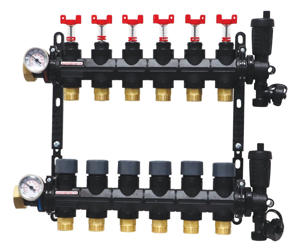 Collecteur de chauffage au sol 6 ports Somatherm noir