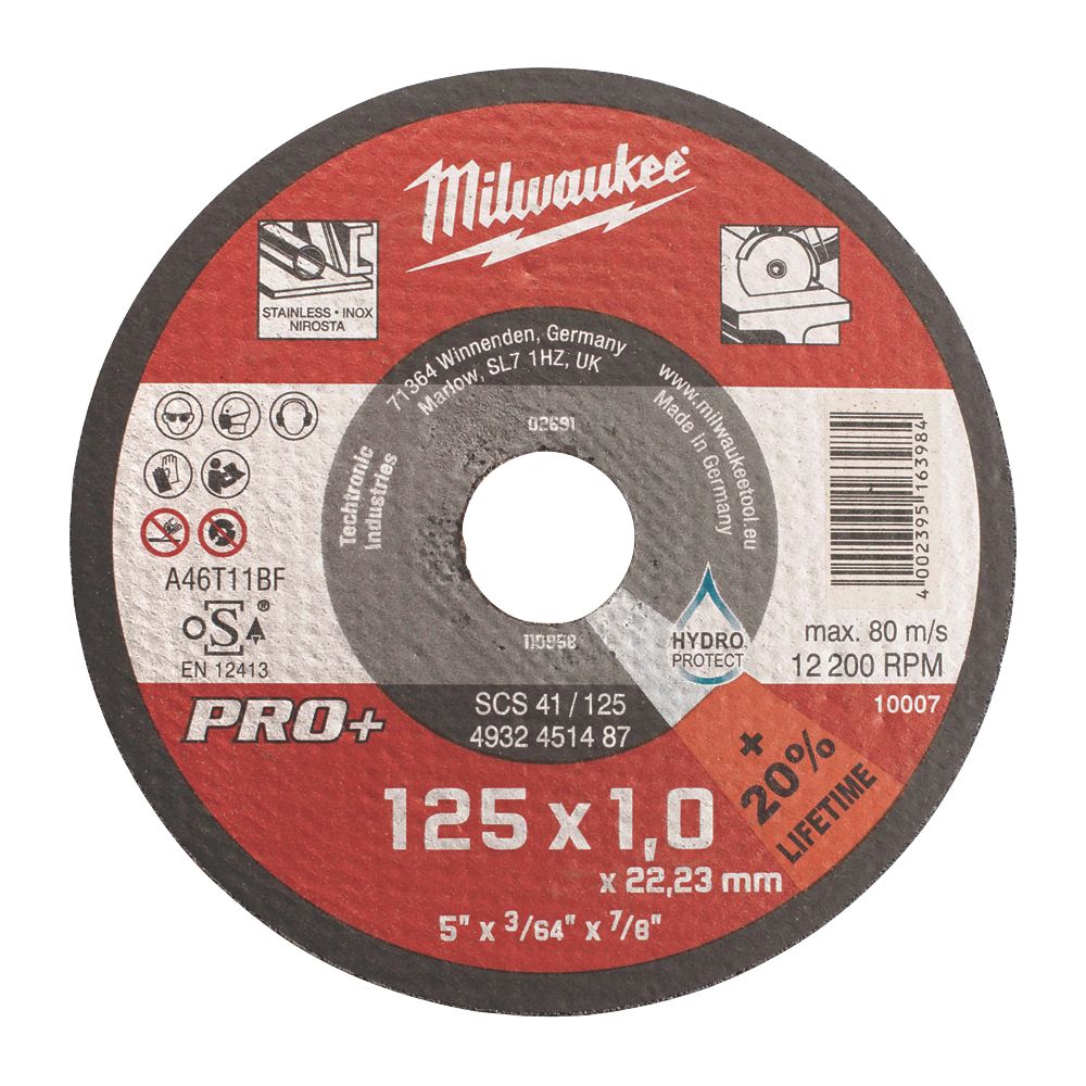 Lot de 10 disques à tronçonner inox 125 mm x 1 mm x 22,2 mm