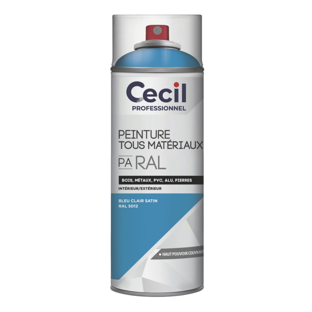 Peinture aérosol tous matériaux Cecil Professionnel bleu clair satiné 400ml