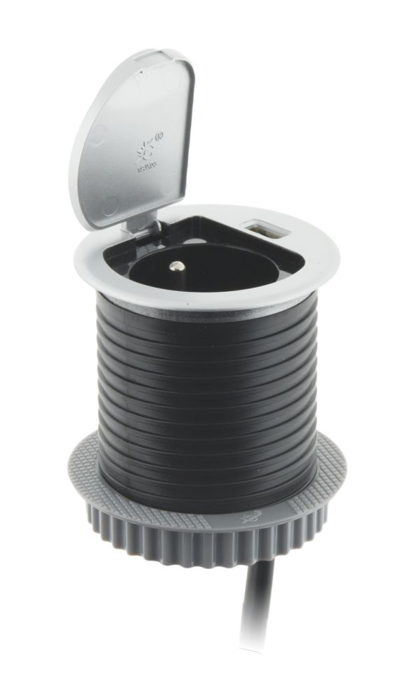 Prise intégrée avec USB sans interrupteur 1 module 16A / 2,4A Otio noire, 1,9m