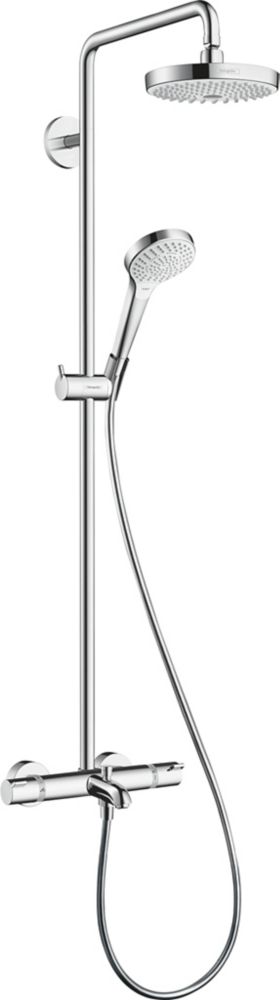 Colonne de douche thermostatique avec mitigeur de baignoire thermostatique HP/Combi Flexible exposé Hansgrohe Croma Select S blanc/chromé