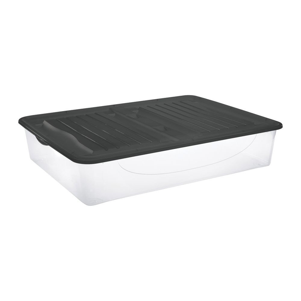 Boîte de rangement transparente/noire, 56L, 590mm x 790mm x 168mm