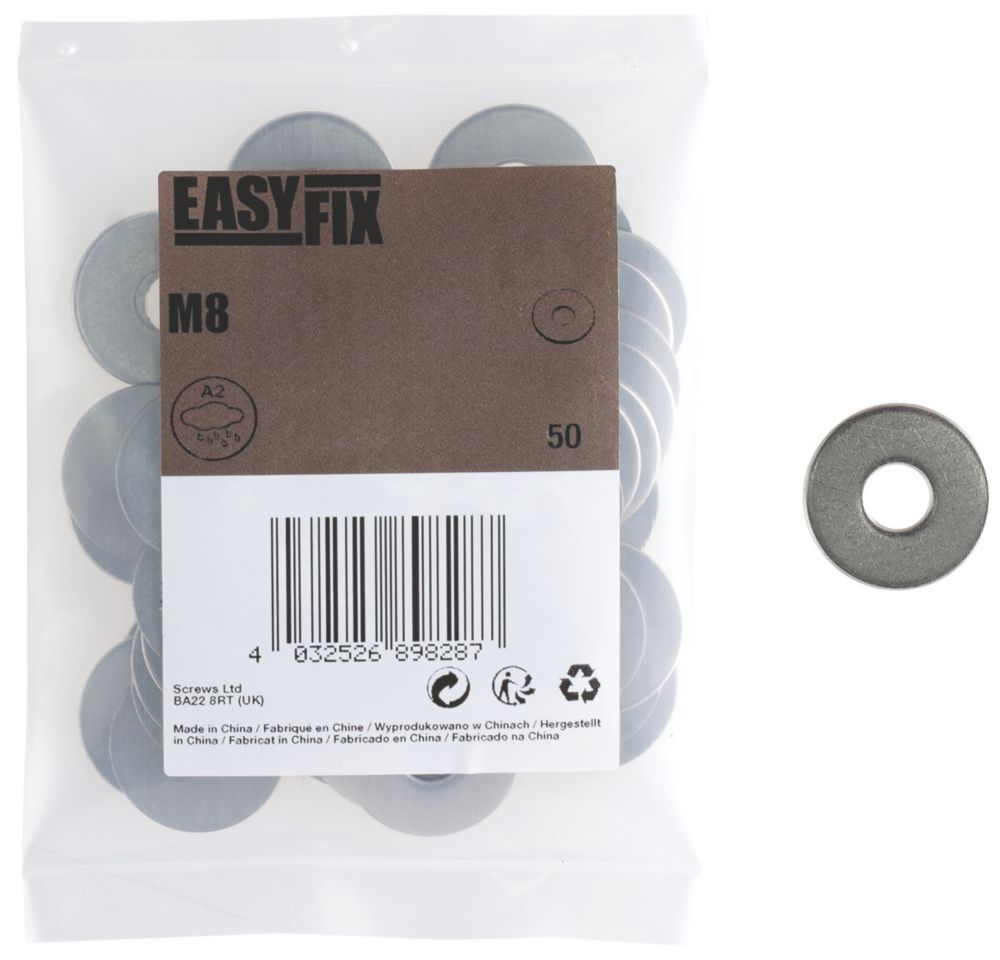 50 rondelles en acier inoxydable A2 Easyfix M8 x 1,4mm