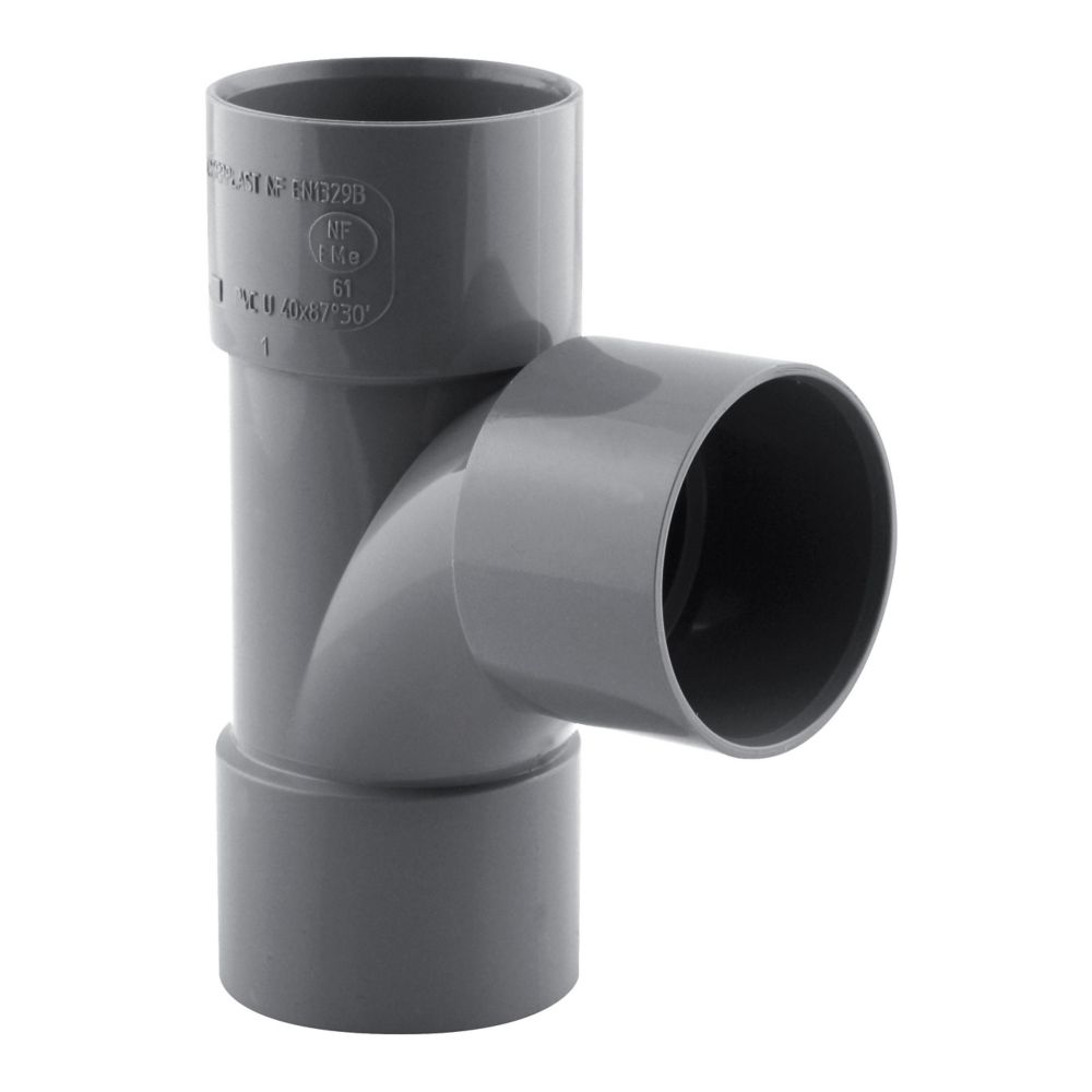 Té PVC NF femelle à 87° 40mm à coller gris Fitt