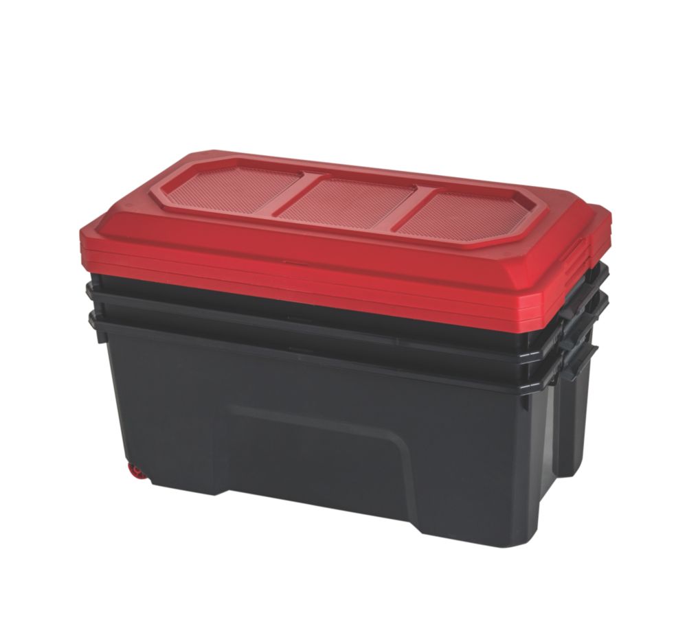 Coffres de rangement robustes Sundis avec couvercles 75L noir/rouge 3 pièces