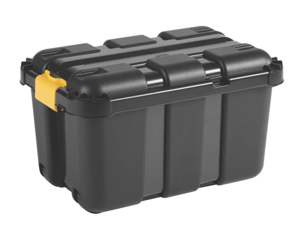 Malle de rangement noire/jaune, 49L, 390mm x 590mm x 350mm
