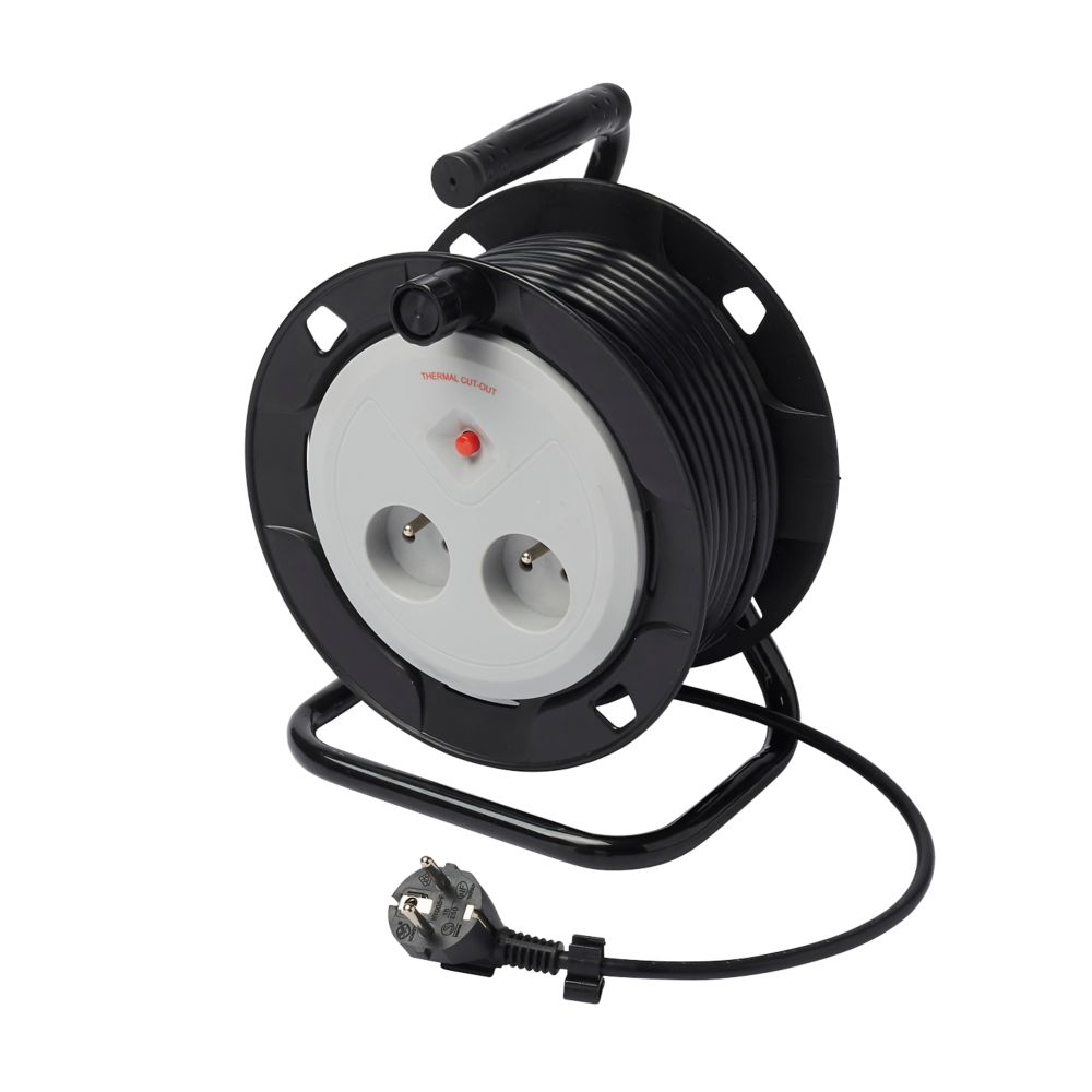 Enrouleur de câble, 15m, 10A, 2 prises 230V
