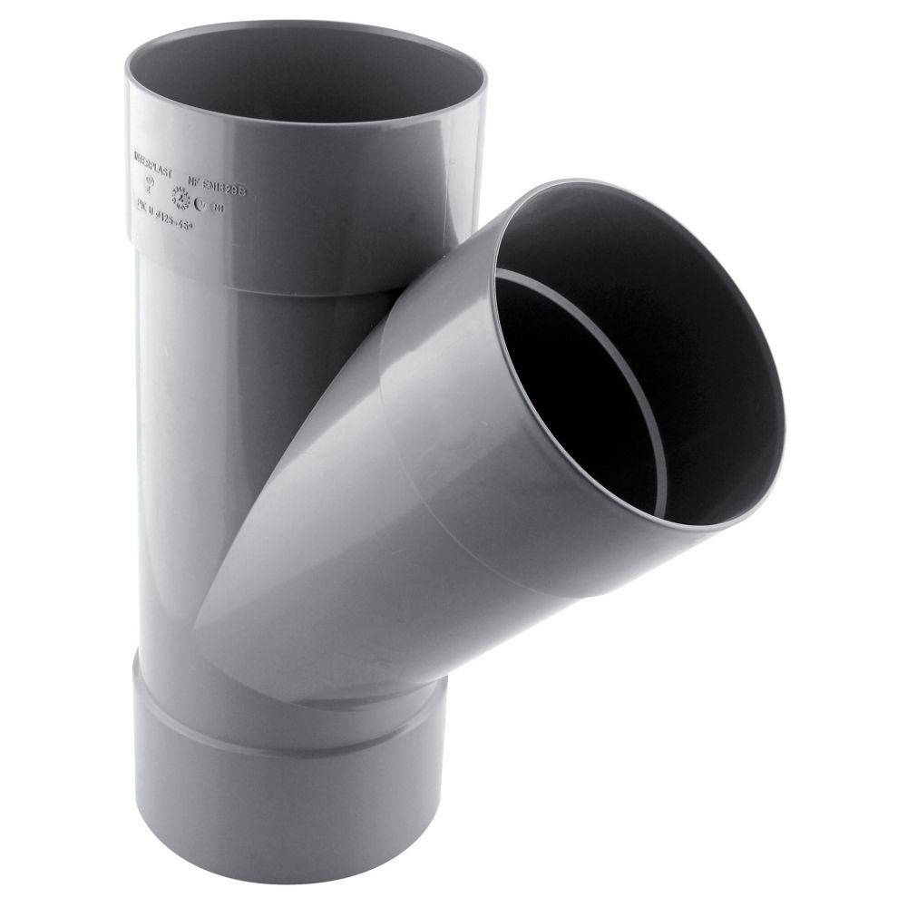 Culotte PVC NF femelle à 45° 125mm à coller gris Fitt