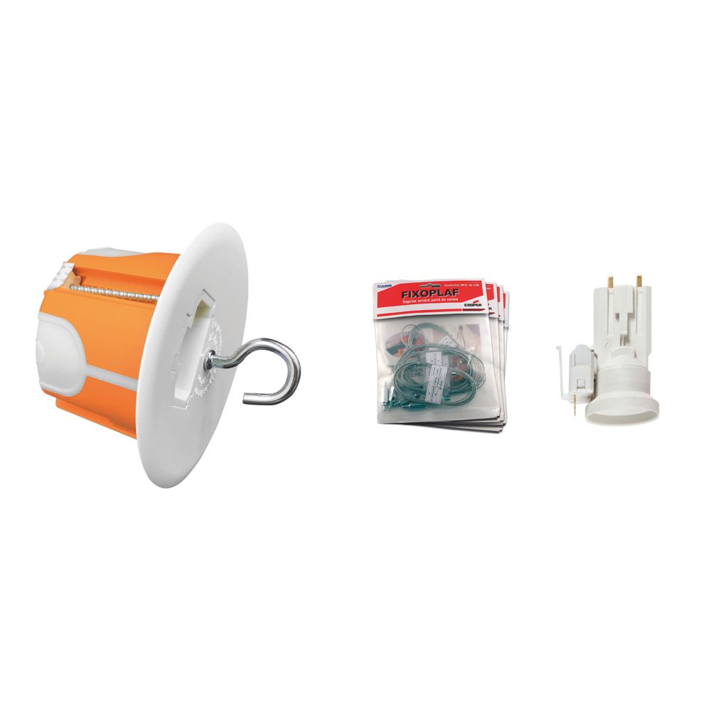 Boîte étanche orange revêtement sec 1 module Capri, point central DCL, douille E27, fiche et Fixoplaf 50mm