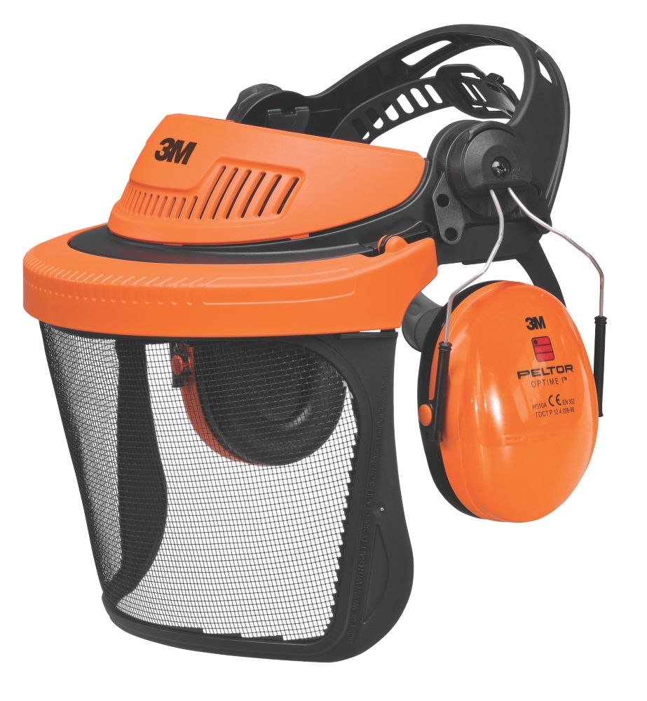 Visière de protection forestière 3M Peltor G500 avec casque antibruit noire/orange