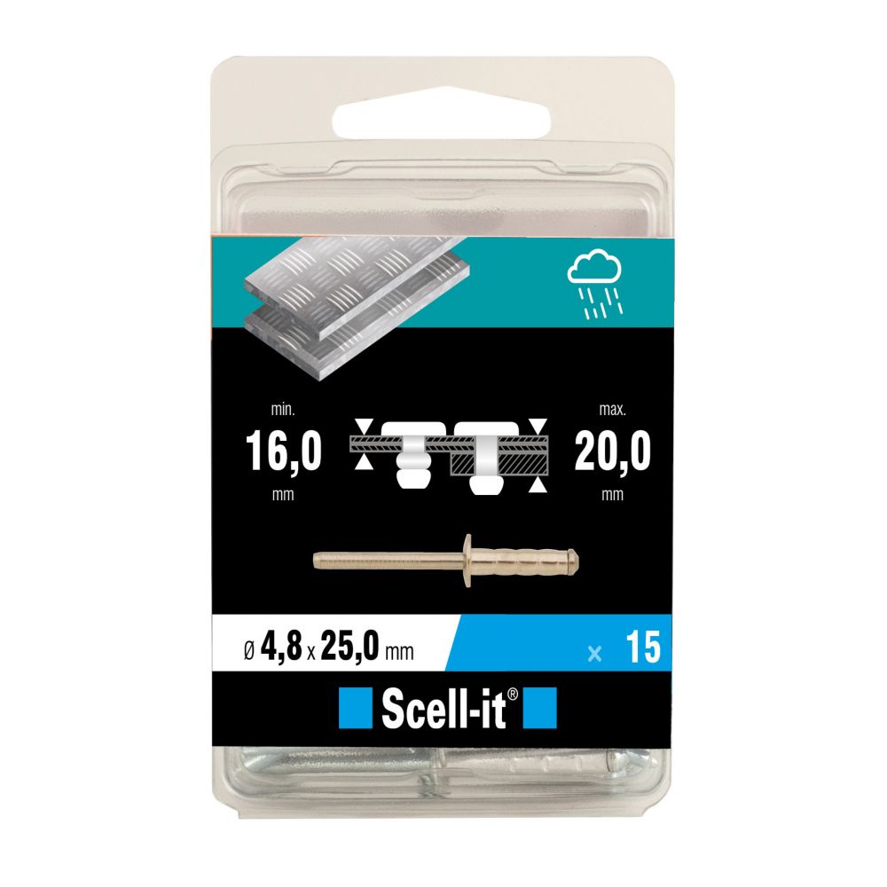 Rivet à tête ronde en acier inoxydable A2 Scell-it 4,8 x 25mm, lot de 15