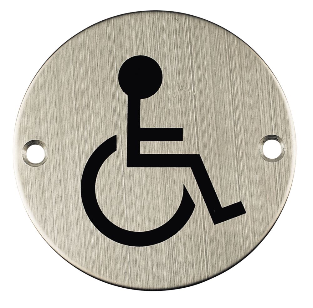 Panneau de signalisation WC handicapés en acier inoxydable satiné 76mm