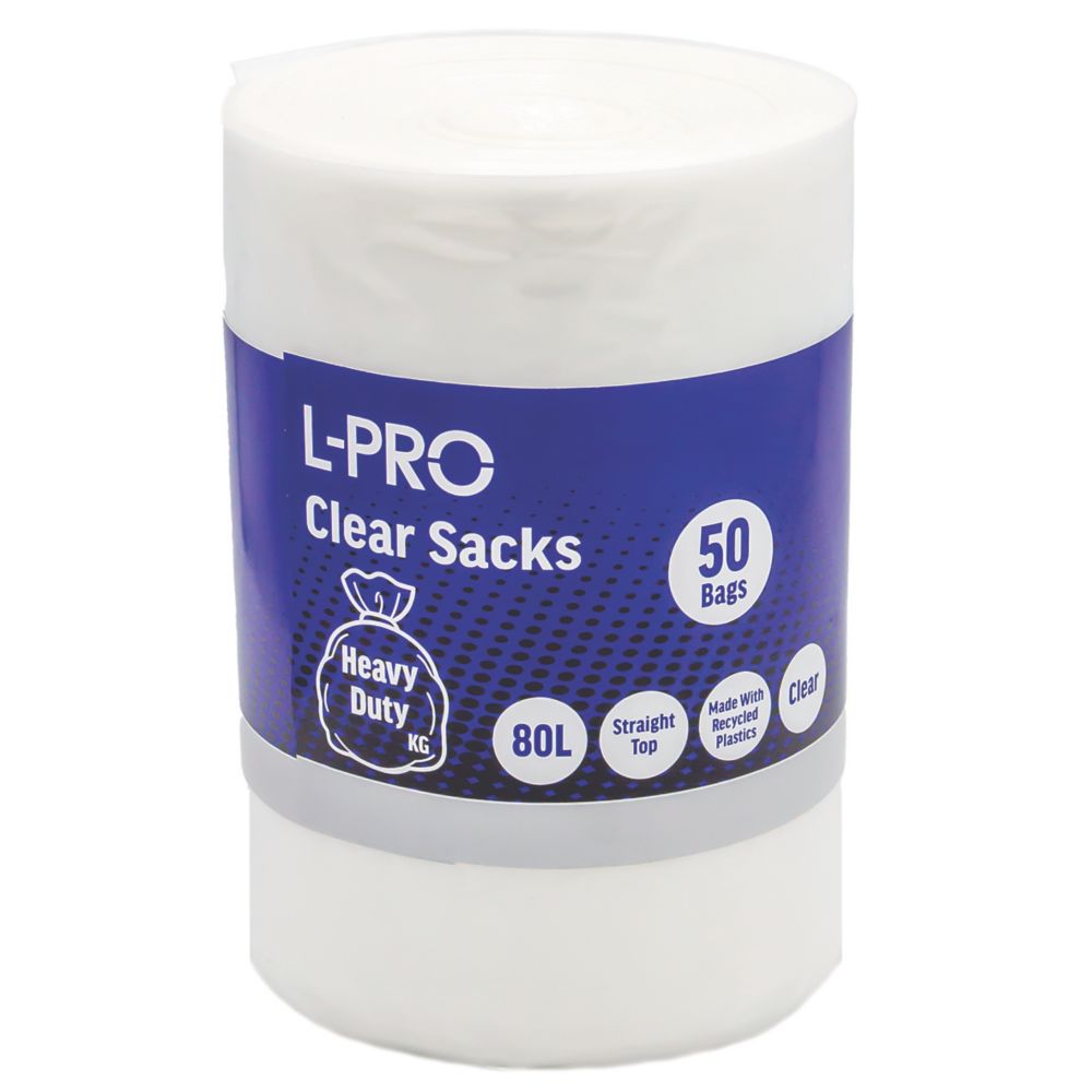 Sacs poubelle transparents L-PRO 80l, lot de 50