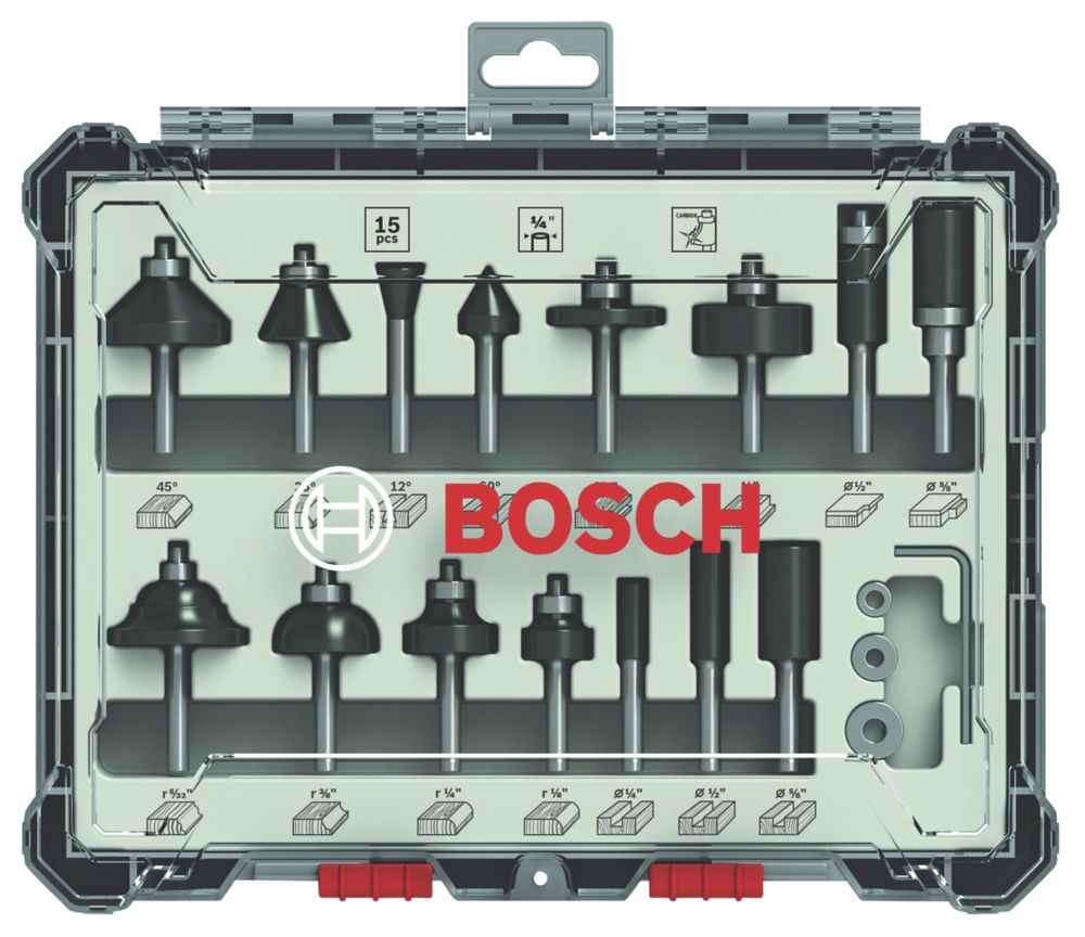 Coffret de 15 fraises pour défonceuse 6 mm Bosch