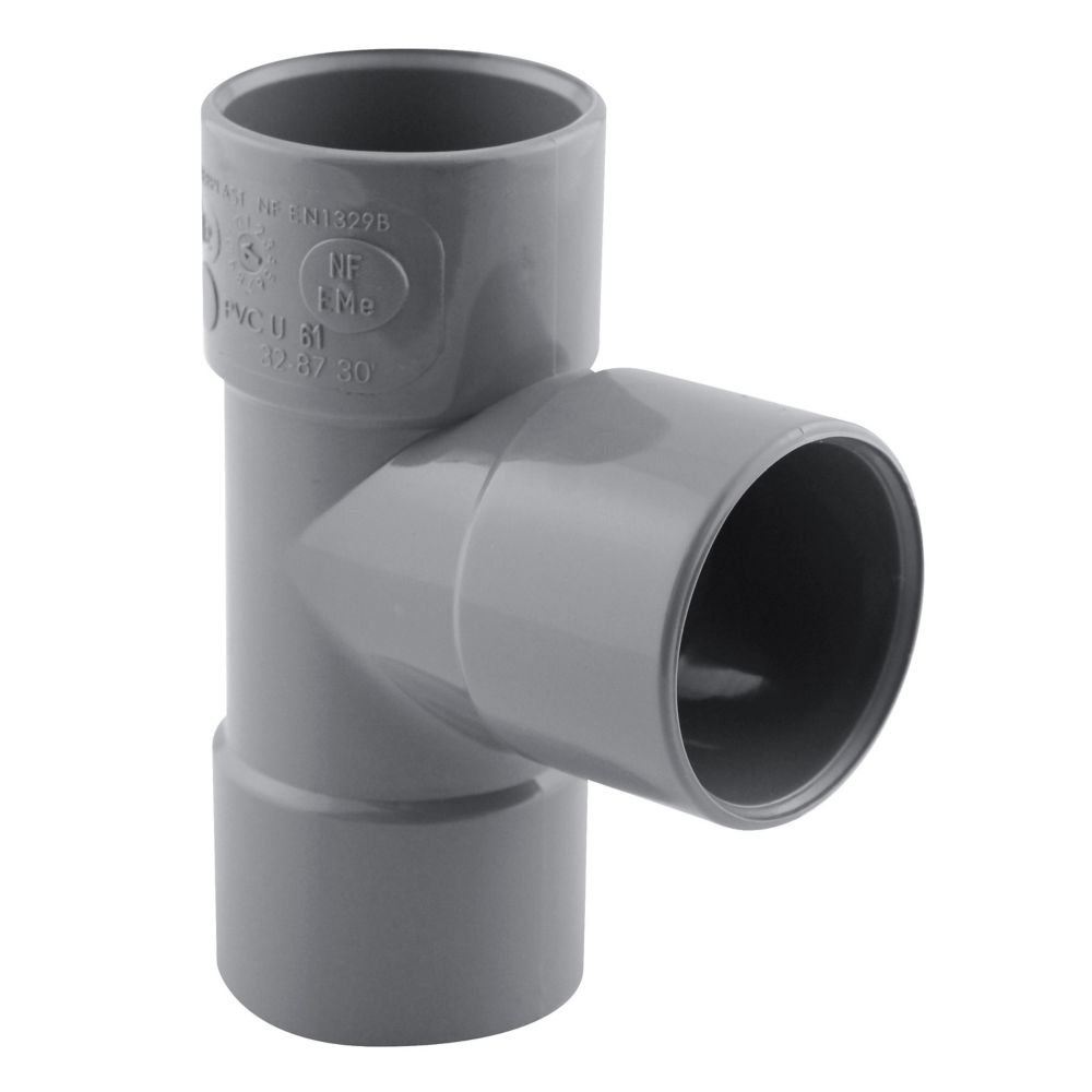 Té PVC NF femelle à 87° 32mm à coller gris Fitt