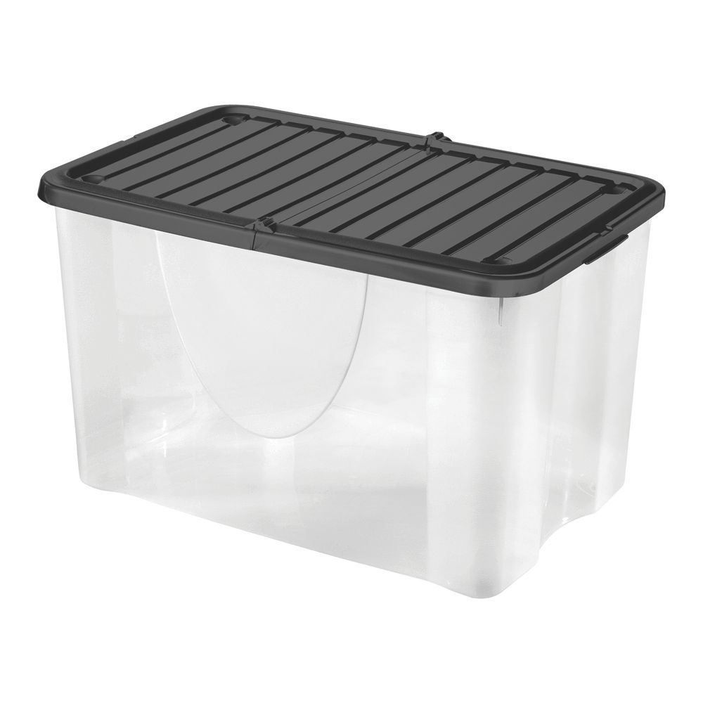 Boîte de rangement transparente/noire, 58L, 390mm x 573mm x 353mm