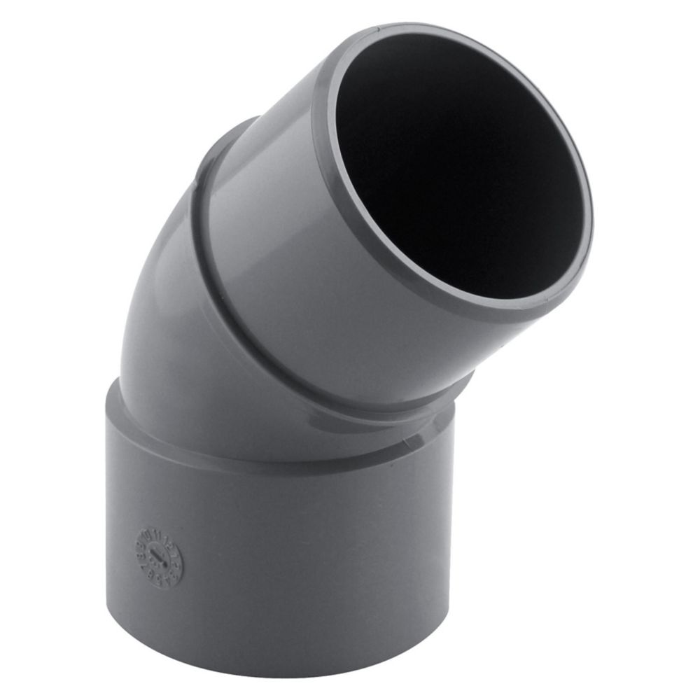 Coude PVC NF mâle/femelle à 45° 50mm à coller gris Fitt