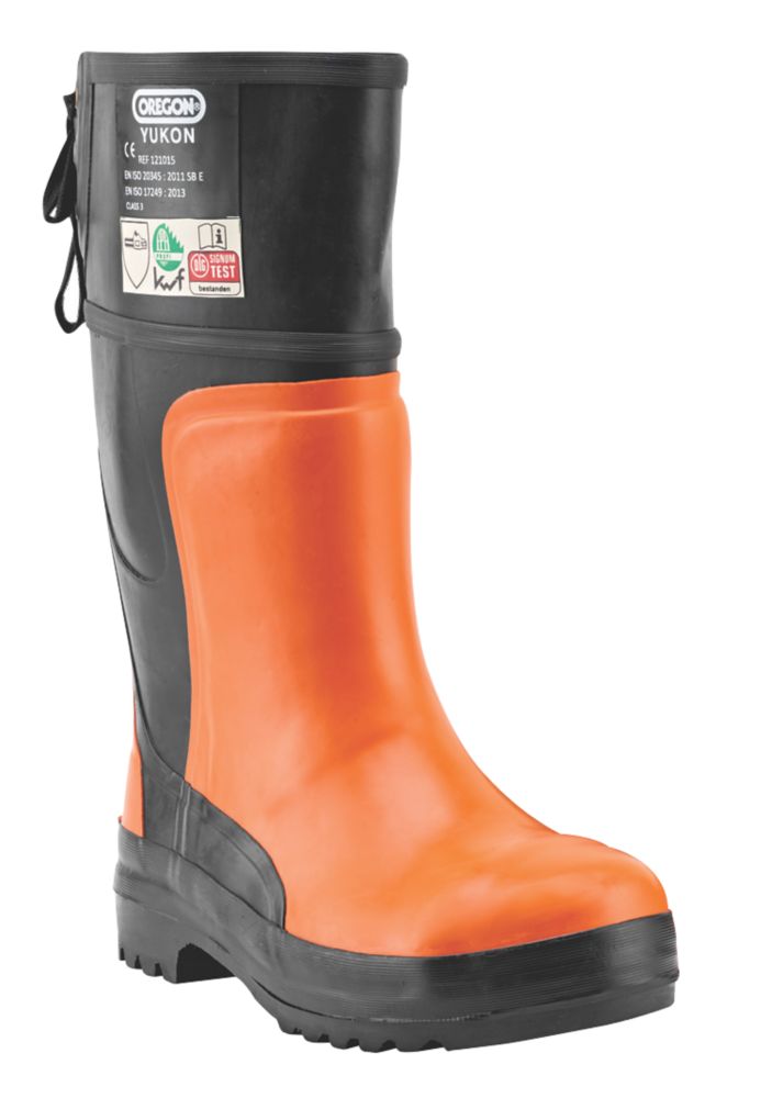 Bottes en caoutchouc de sécurité pour le tronçonnage SB Oregon Yukon orange / noires pointure 39