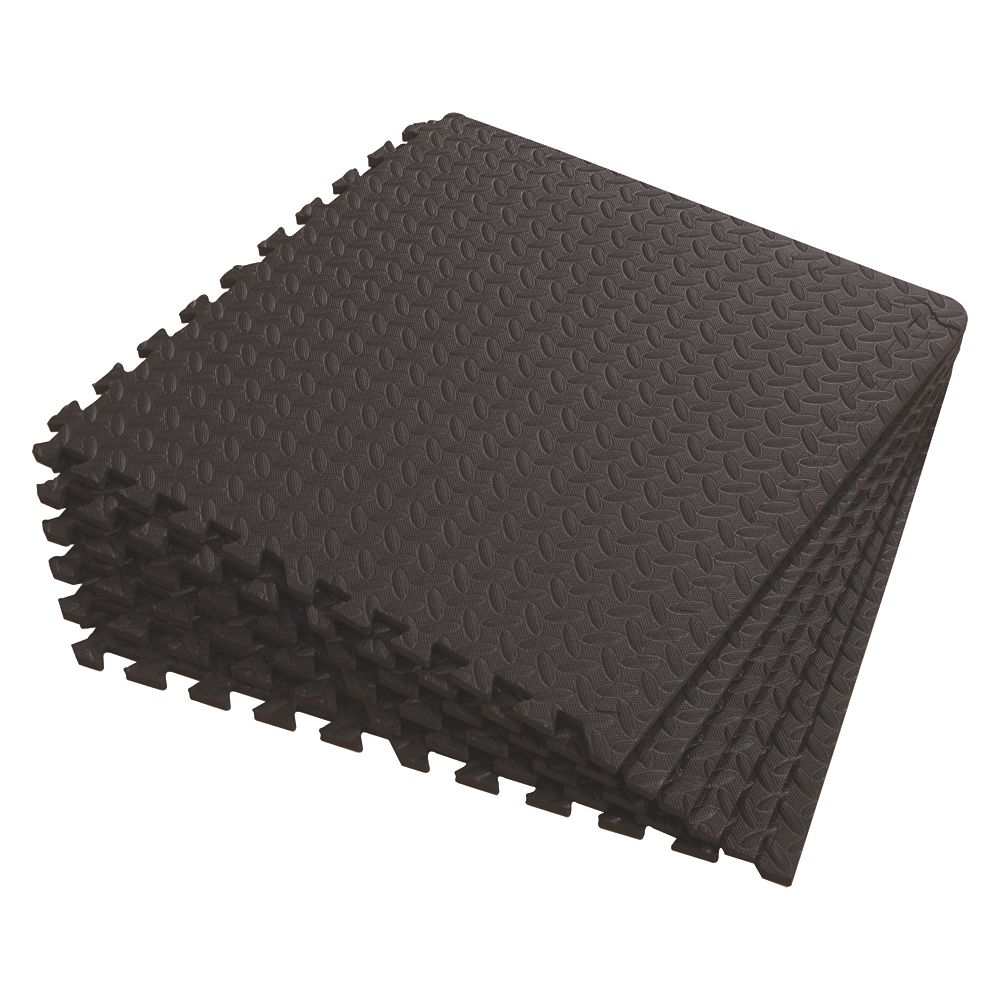 Lot de 6 dalles de sol autobloquantes antidérapantes noires 600 x 600mm