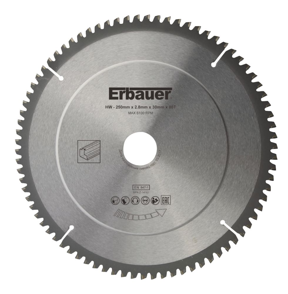 Lame de scie circulaire TCT 250 x 30mm 80 dents Erbauer
