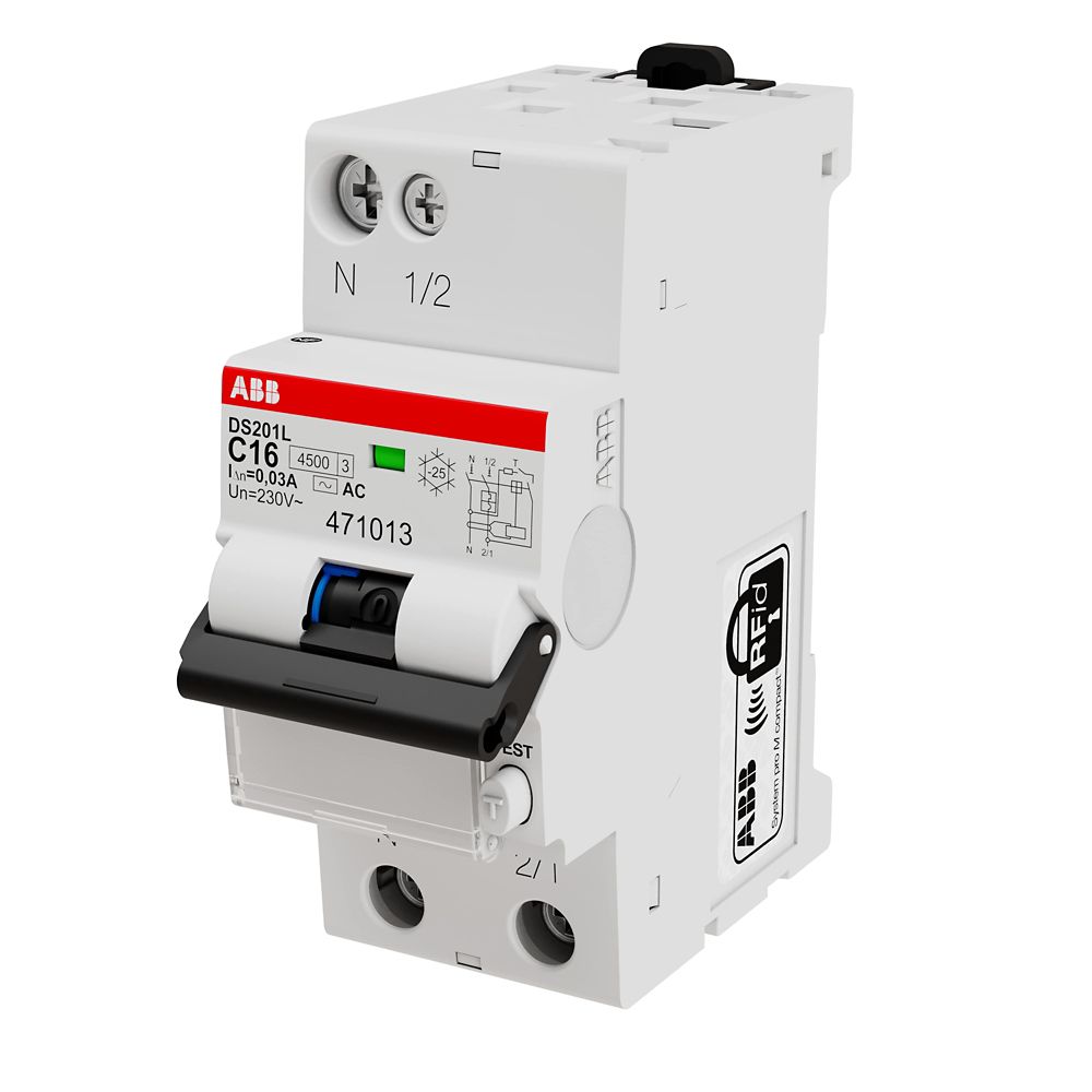 Disjoncteur différentiel Type AC 16A 30mA 4,5kA 1P+N DS201 ABB