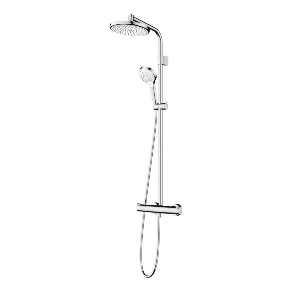 Colonne de douche thermostatique avec mitigeur thermostatique HP/Combi Flexible exposé Hansgrohe Waterforms chromé tête ronde