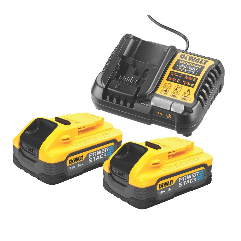Kit de démarrage batterie DeWalt DCB1104H2-QW 18V 5Ah Li-ion PowerStack, 2 pièces