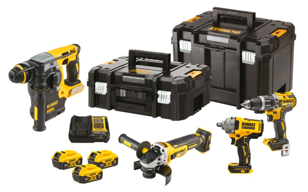 Pack de 4 outils électroportatifs sans fil brushless DeWalt DCK428P3T 18V Li-ion XR 3 x 5Ah
