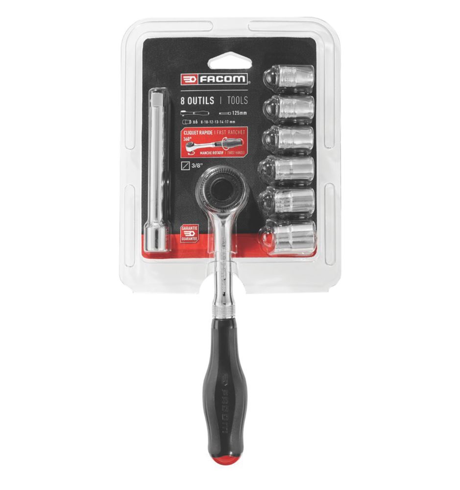Ensemble de clé à cliquet rotative 3/8" et douilles Facom 8 pièces