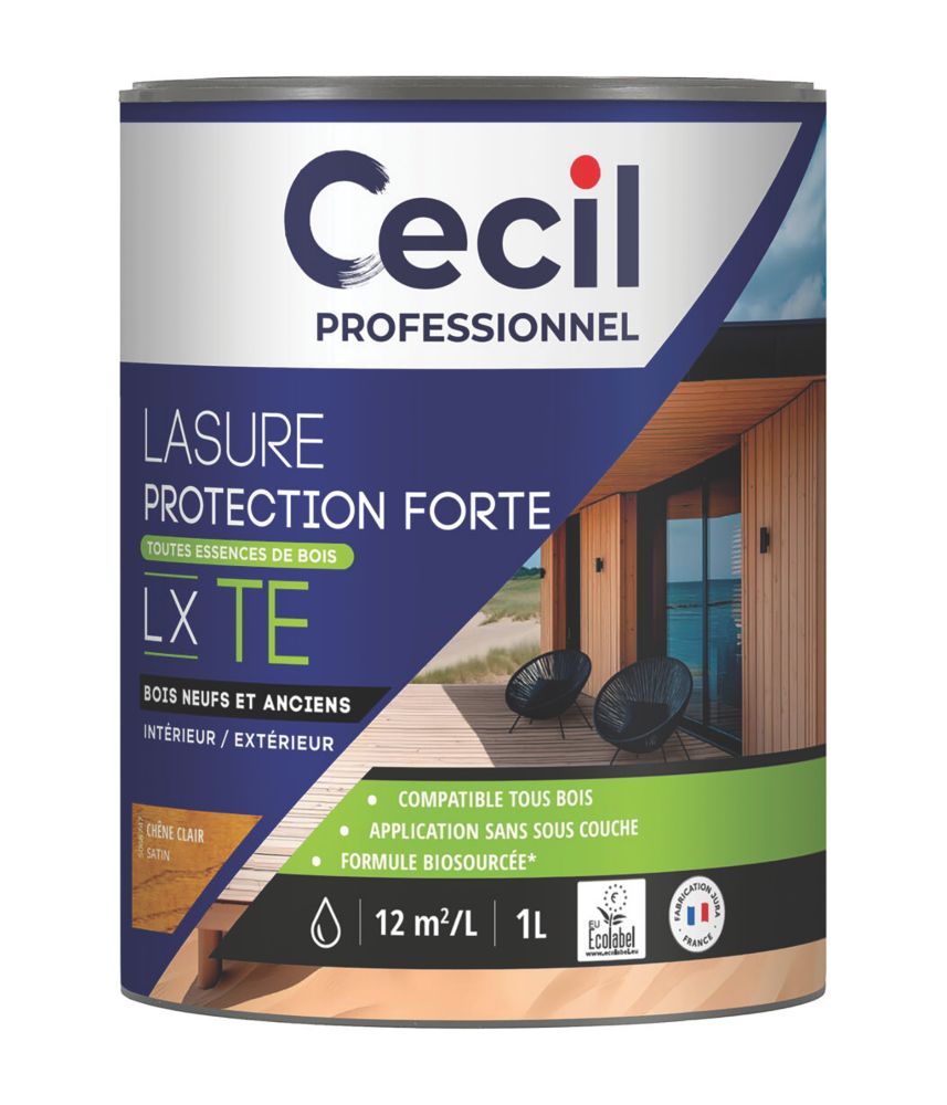 Lasure pour bois intérieur et extérieur à base d'acrylique chêne clair 1L Cecil Professionnel
