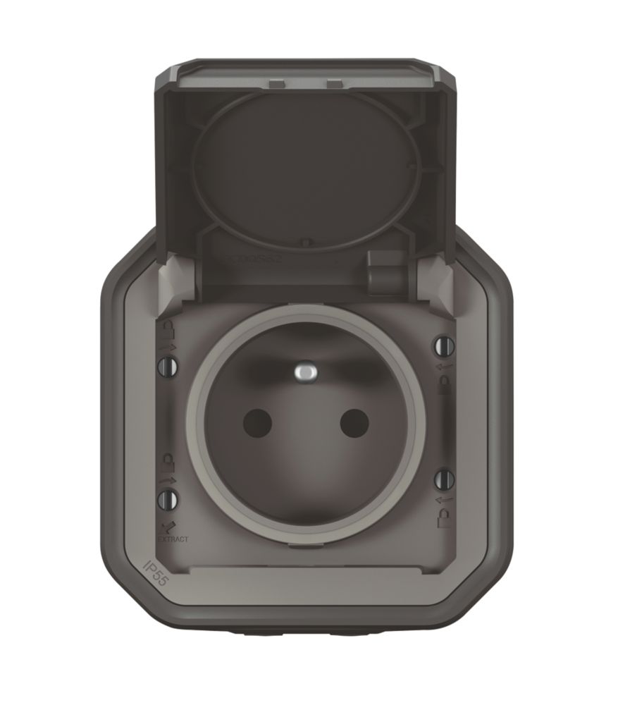 Prise terre 1 poste étanche complet anthracite Legrand Plexo