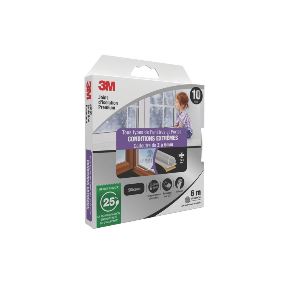 Joint pour portes et fenêtres transparent 3M, lot de 2 joints de 3m