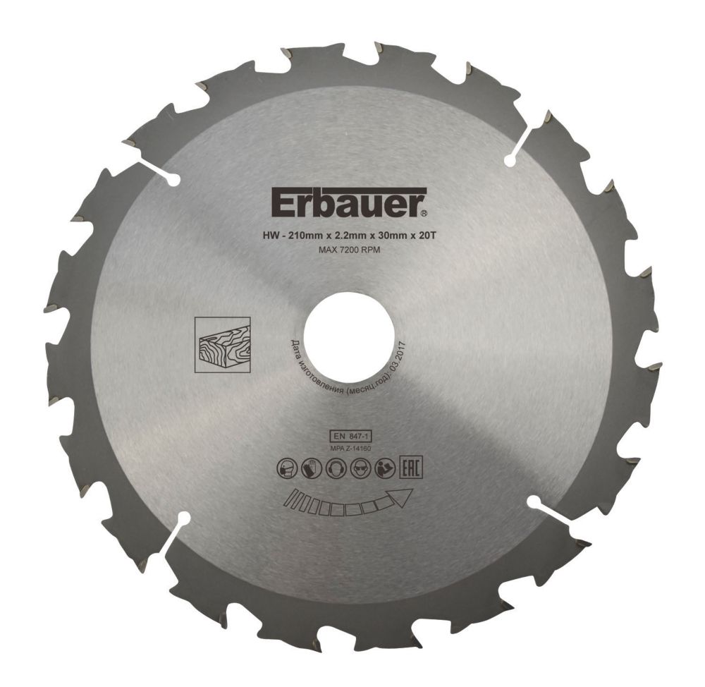 Lame de scie circulaire TCT 210 x 30mm 20 dents Erbauer