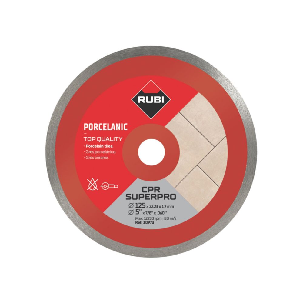 Disque diamant à tronçonner pour grès cérame CPR 125 Superpro 125mm x 22,2mm Rubi