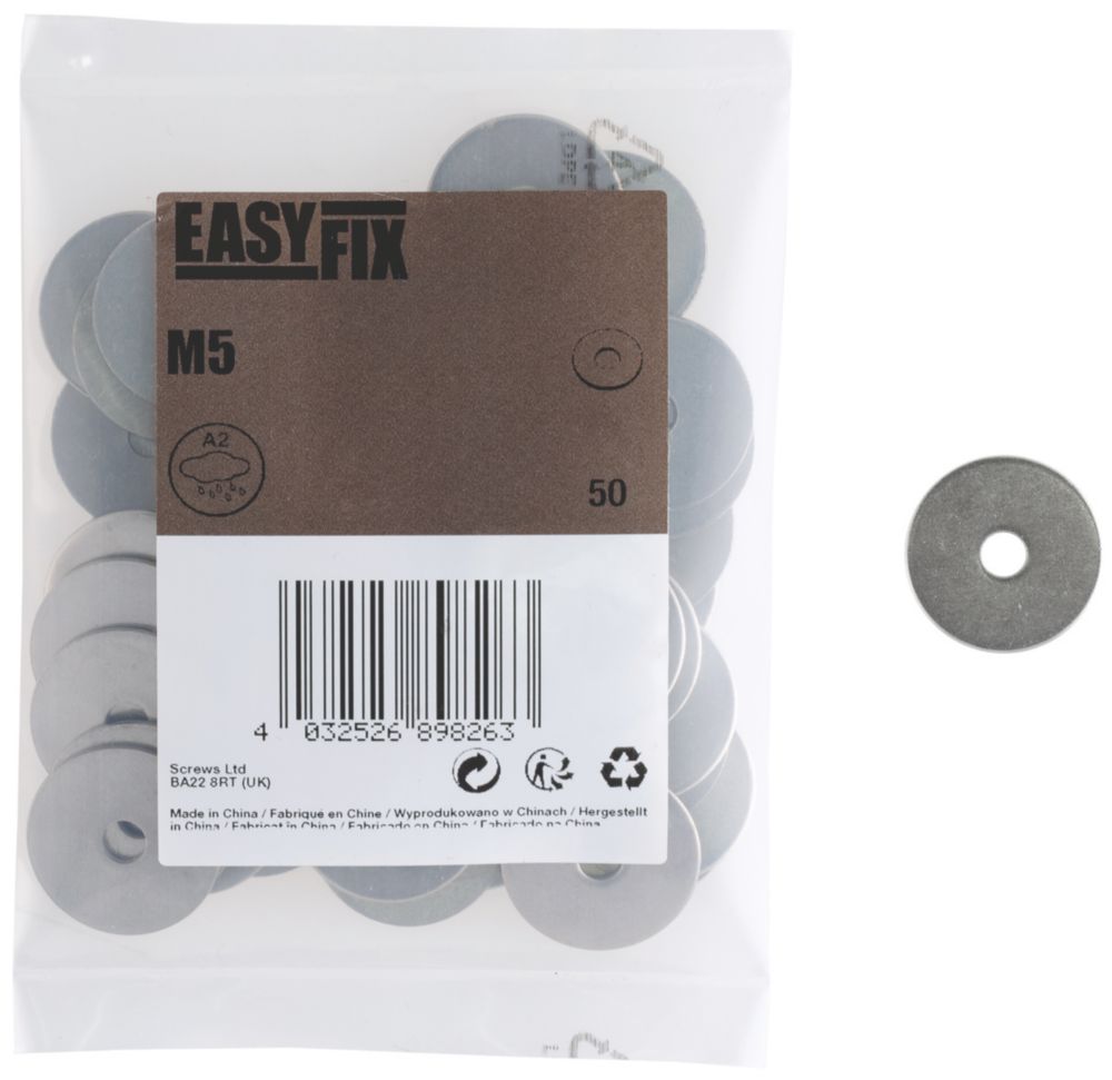 50 rondelles en acier inoxydable A2 Easyfix M5 x 1,3mm