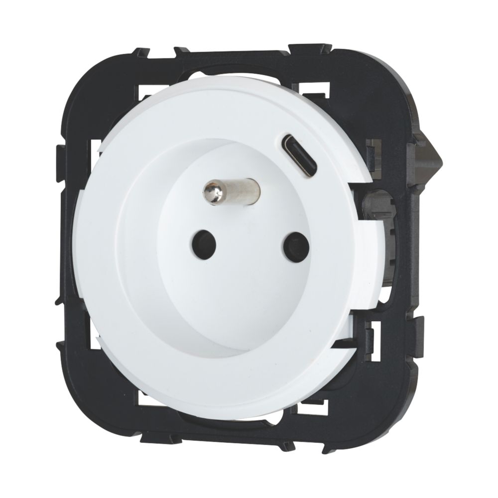 Prise terre + USB C 1 poste LAP Composable Blanc